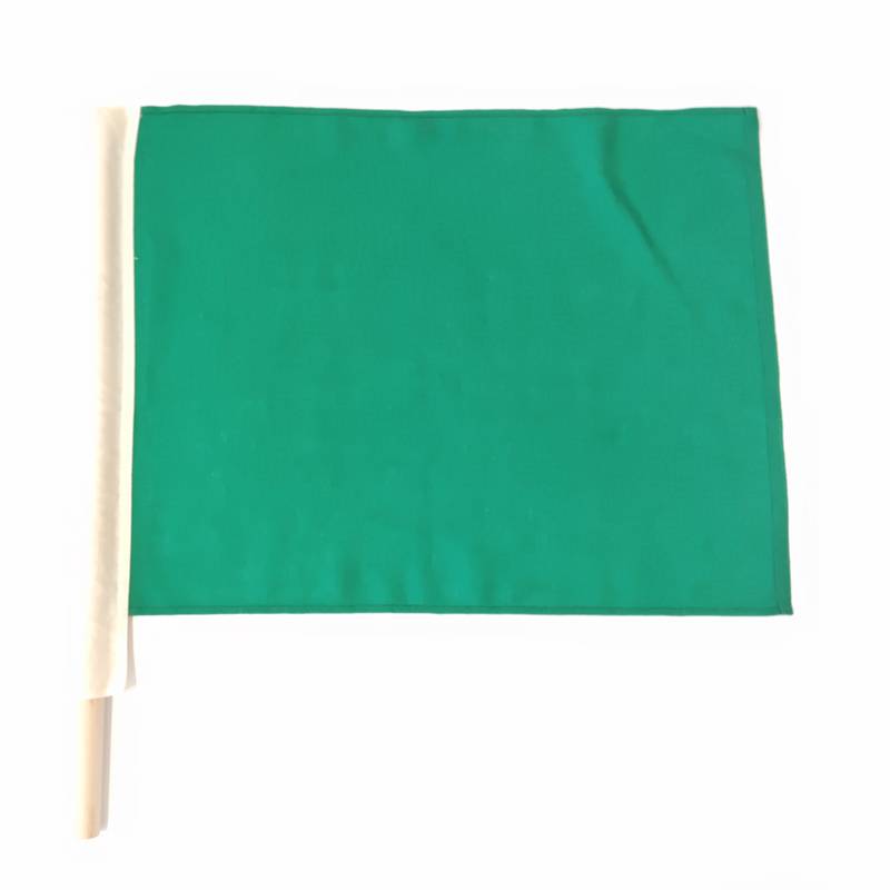 Green flag + wooden pole